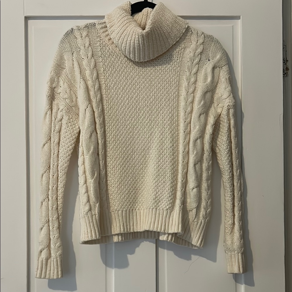 Madewell Cream Cable Knit Turtleneck Sweater